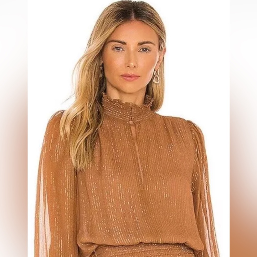 A.L.C Silvie silk chiffon blouse gold lurex S old money luxury elegant party